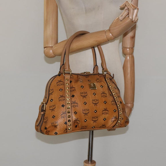 MCM Vicetos Logogram Hand Bag PVC Leather Brown Gold Auth ki5520