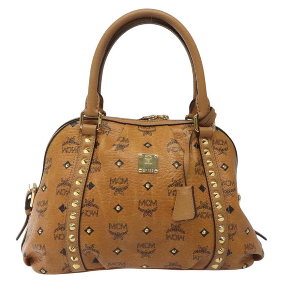 MCM Vicetos Logogram Hand Bag PVC Leather Brown Gold Auth ki5520