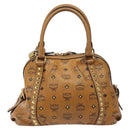 MCM Vicetos Logogram Hand Bag PVC Leather Brown Gold Auth ki5520-2