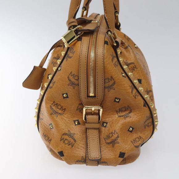 MCM Vicetos Logogram Hand Bag PVC Leather Brown Gold Auth ki5520