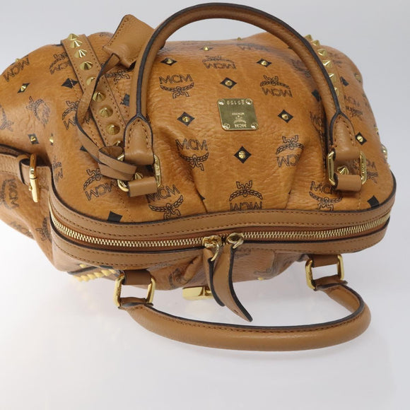 MCM Vicetos Logogram Hand Bag PVC Leather Brown Gold Auth ki5520