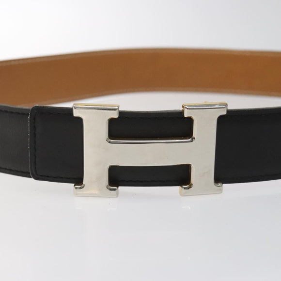 HERMES Twotone Constance H Belt Leather 31.1"" Black Auth ki5531