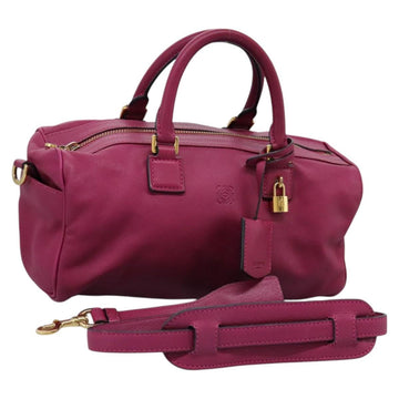 LOEWE Amazonas Mini Boston Bag Leather 2way Pink Gold Auth ki5532V