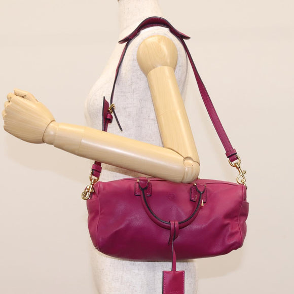 LOEWE Amazonas Mini Boston Bag Leather 2way Pink Gold Auth ki5532V