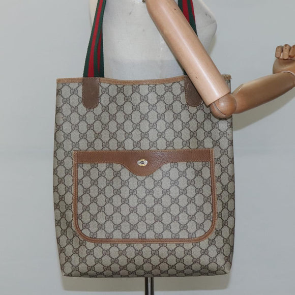 GUCCI GG Supreme Web Sherry Line Bag PVC Beige Green Red 40 02 003 Auth ki5541