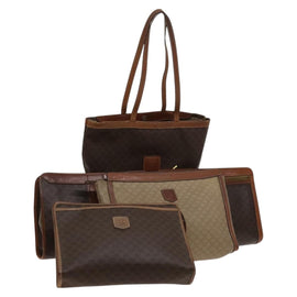 CELINE Macadam Canvas hand Clutch Bag PVC Leather 5 Set Brown Beige Auth ki5555