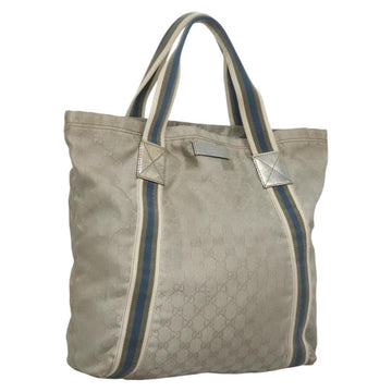 GUCCI GG Canvas Sherry Line Tote Bag Silver Blue 189669 Auth ki5579
