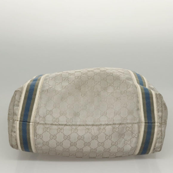 GUCCI GG Canvas Sherry Line Tote Bag Silver Blue 189669 Auth ki5579