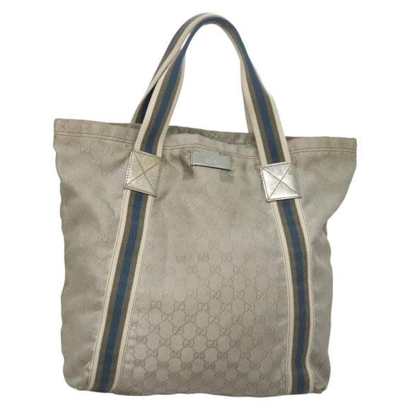 GUCCI GG Canvas Sherry Line Tote Bag Silver Blue 189669 Auth ki5579