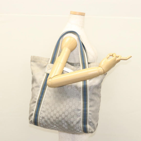 GUCCI GG Canvas Sherry Line Tote Bag Silver Blue 189669 Auth ki5579