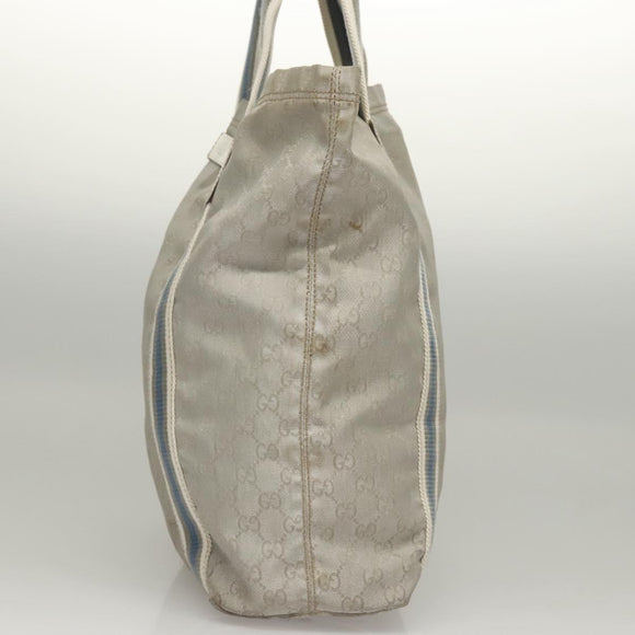 GUCCI GG Canvas Sherry Line Tote Bag Silver Blue 189669 Auth ki5579