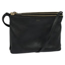 CELINE Trio bag Shoulder Bag Leather Black Gold Auth ki5590-1