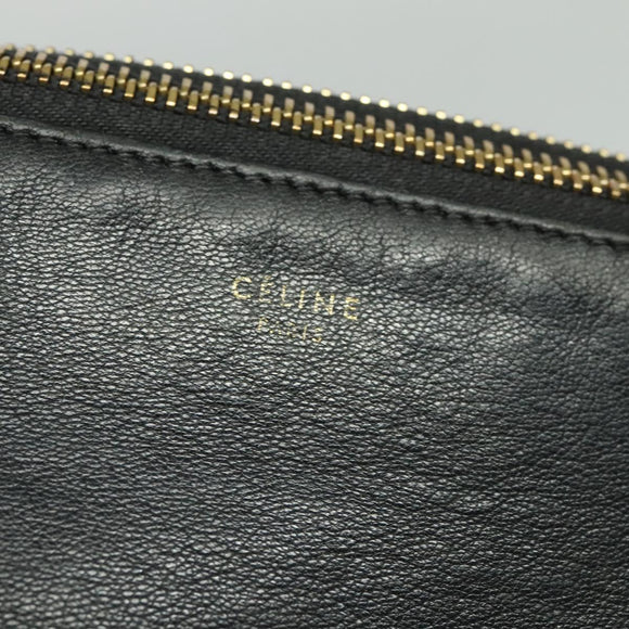 CELINE Trio bag Shoulder Bag Leather Black Gold Auth ki5590