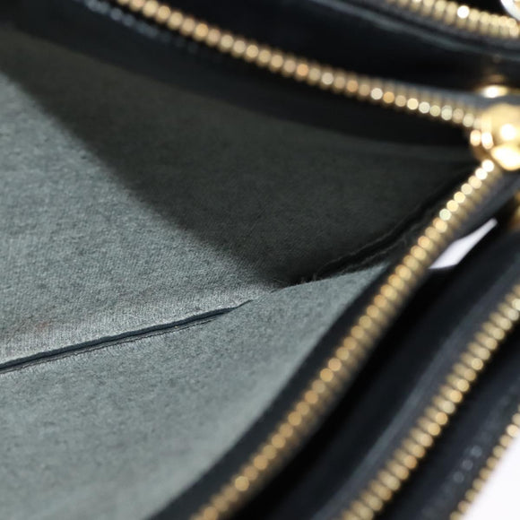 CELINE Trio bag Shoulder Bag Leather Black Gold Auth ki5590