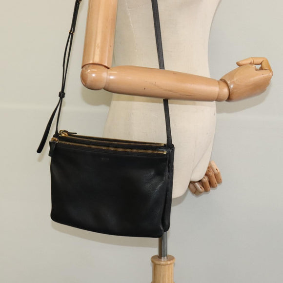CELINE Trio bag Shoulder Bag Leather Black Gold Auth ki5590