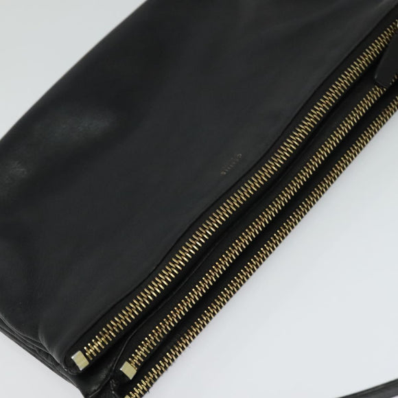 CELINE Trio bag Shoulder Bag Leather Black Gold Auth ki5590