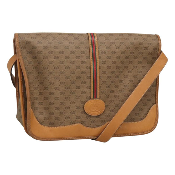 GUCCI Micro GG Supreme Web Sherry Line Shoulder Bag PVC Beige Gold Auth ki5605