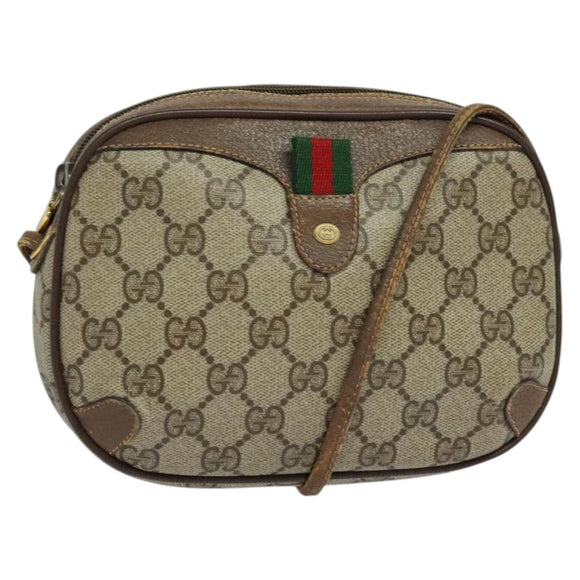 GUCCI GG Supreme Web Sherry Line Bag PVC Beige Gold 156 02 066 Auth ki5606