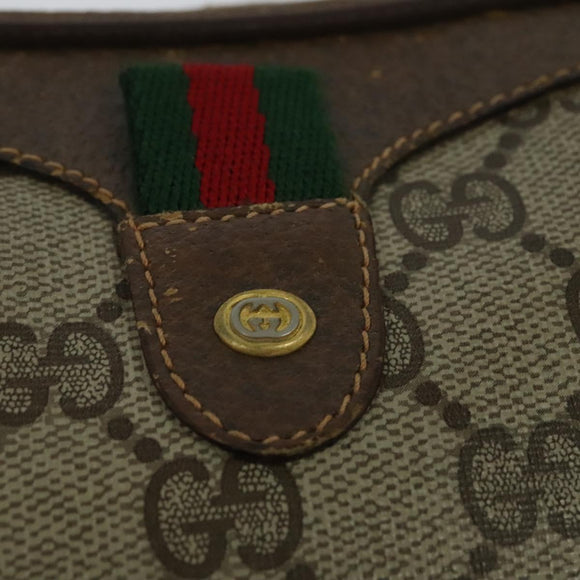 GUCCI GG Supreme Web Sherry Line Bag PVC Beige Gold 156 02 066 Auth ki5606