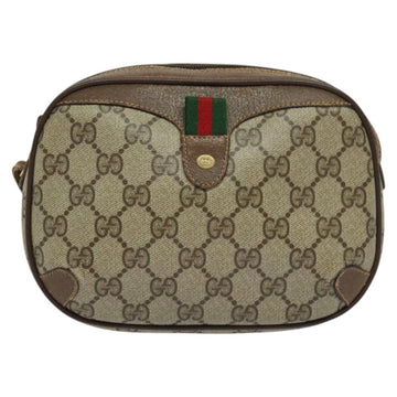 GUCCI GG Supreme Web Sherry Line Bag PVC Beige Gold 156 02 066 Auth ki5606 - 0