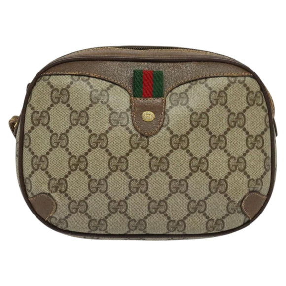 GUCCI GG Supreme Web Sherry Line Bag PVC Beige Gold 156 02 066 Auth ki5606