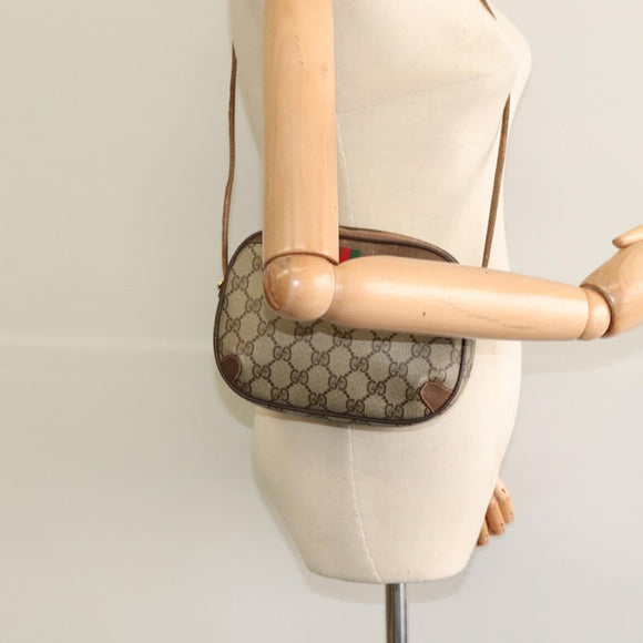 GUCCI GG Supreme Web Sherry Line Bag PVC Beige Gold 156 02 066 Auth ki5606