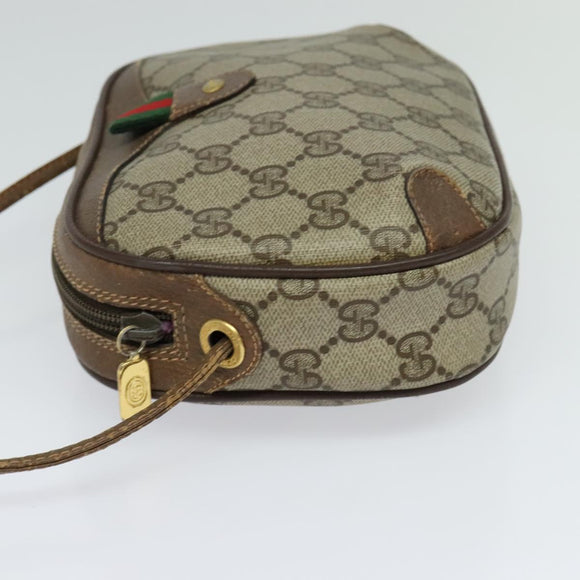 GUCCI GG Supreme Web Sherry Line Bag PVC Beige Gold 156 02 066 Auth ki5606