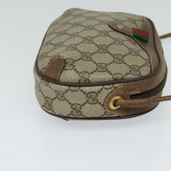 GUCCI GG Supreme Web Sherry Line Bag PVC Beige Gold 156 02 066 Auth ki5606