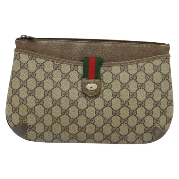 GUCCI GG Supreme Web Sherry Line Bag PVC Beige Gold 904 02 026 Auth ki5611