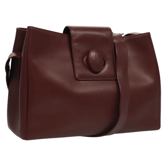 CARTIER Must Line Shoulder Bag Leather Bordeaux Gold Auth ki5616