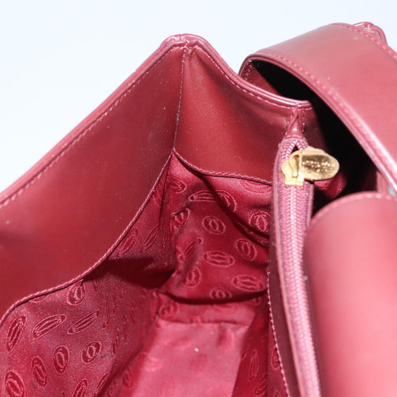 CARTIER Must Line Shoulder Bag Leather Bordeaux Gold Auth ki5616