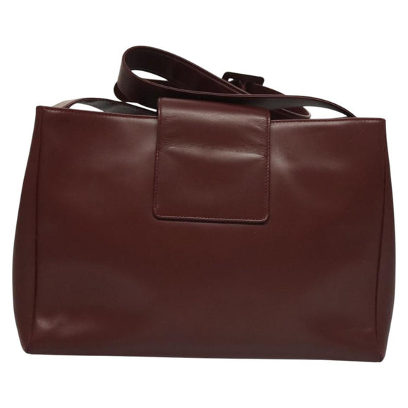 CARTIER Must Line Shoulder Bag Leather Bordeaux Gold Auth ki5616