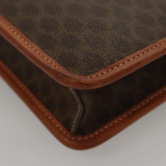 CELINE Macadam Canvas Shoulder Bag PVC Leather Brown Gold Auth ki5627