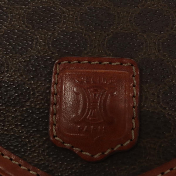 CELINE Macadam Canvas Shoulder Bag PVC Leather Brown Gold Auth ki5627