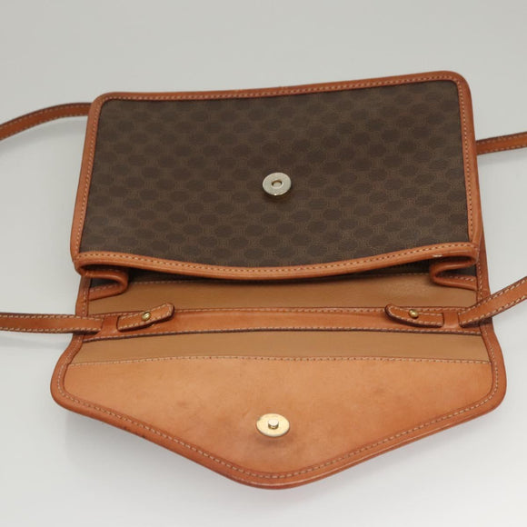 CELINE Macadam Canvas Shoulder Bag PVC Leather Brown Gold Auth ki5627
