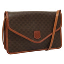 CELINE Macadam Canvas Shoulder Bag PVC Leather Brown Gold Auth ki5627-1