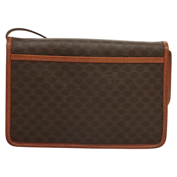 CELINE Macadam Canvas Shoulder Bag PVC Leather Brown Gold Auth ki5627