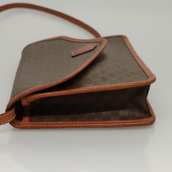 CELINE Macadam Canvas Shoulder Bag PVC Leather Brown Gold Auth ki5627