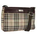 BURBERRY Nova Check Shoulder Bag Nylon Beige Silver Auth ki5644-1