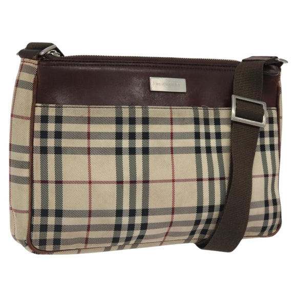 BURBERRY Nova Check Shoulder Bag Nylon Beige Silver Auth ki5644