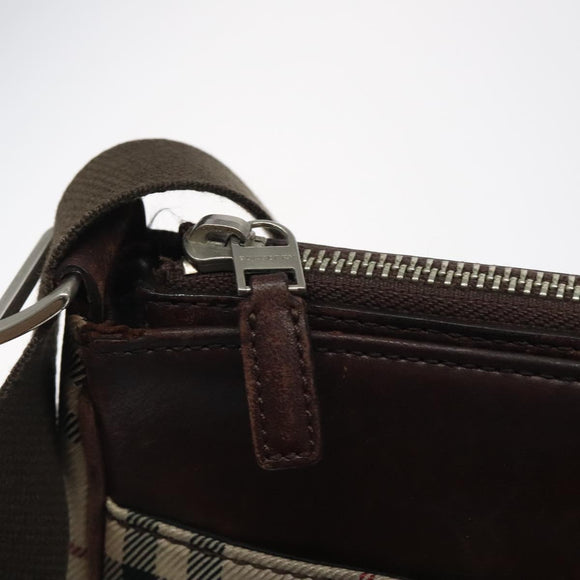 BURBERRY Nova Check Shoulder Bag Nylon Beige Silver Auth ki5644