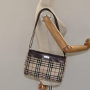BURBERRY Nova Check Shoulder Bag Nylon Beige Silver Auth ki5644-22
