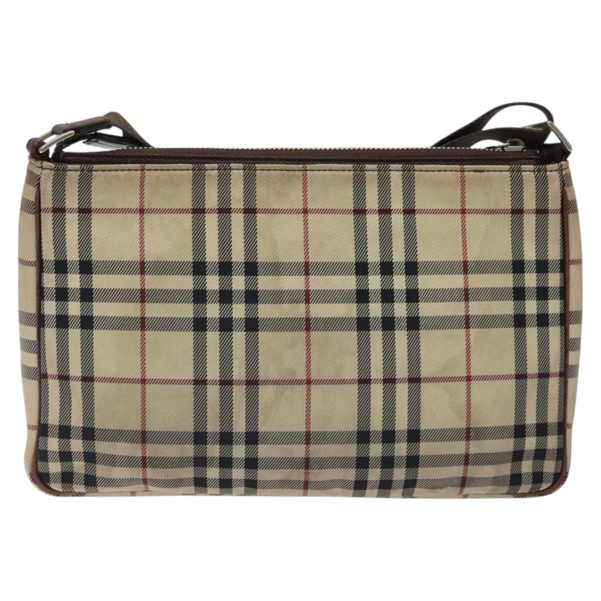 BURBERRY Nova Check Shoulder Bag Nylon Beige Silver Auth ki5644