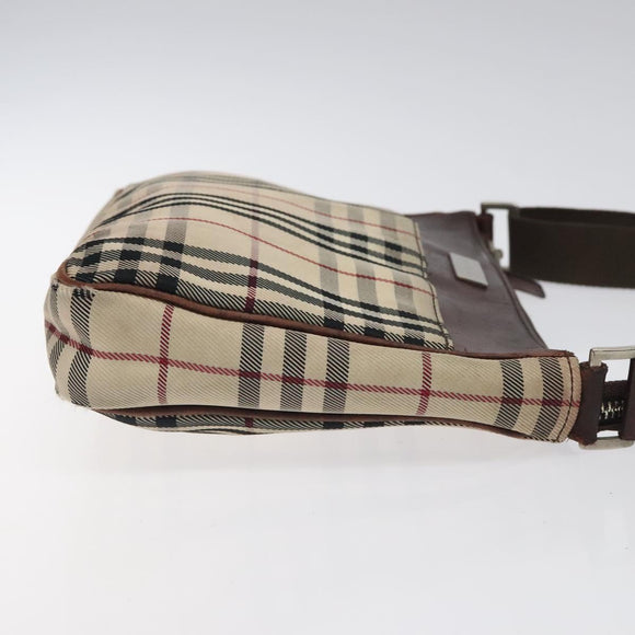 BURBERRY Nova Check Shoulder Bag Nylon Beige Silver Auth ki5644