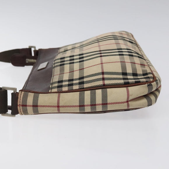 BURBERRY Nova Check Shoulder Bag Nylon Beige Silver Auth ki5644