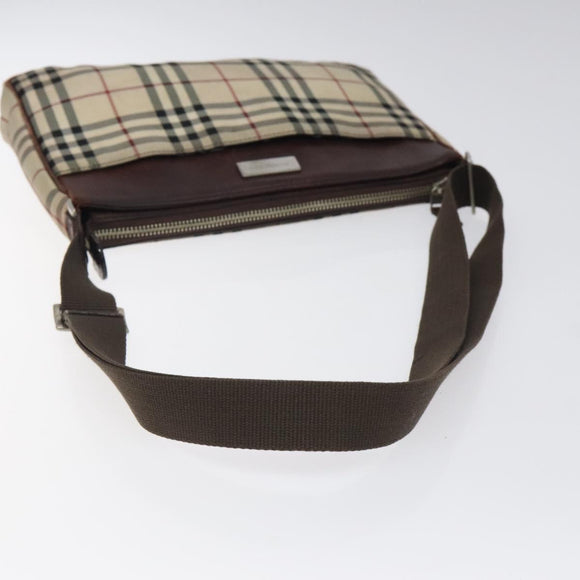 BURBERRY Nova Check Shoulder Bag Nylon Beige Silver Auth ki5644