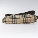BURBERRY Nova Check Shoulder Bag Nylon Beige Silver Auth ki5644-5