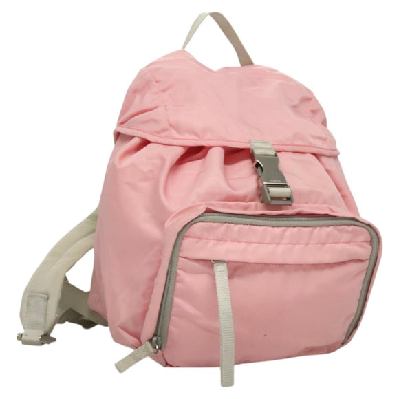 PRADA Rucksack Nylon Pink Silber Auth ki5661