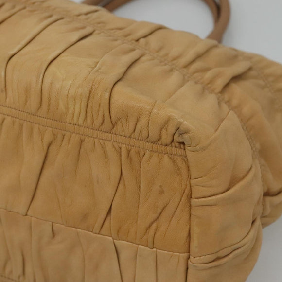 PRADA Gathered Tote Bag Leather Beige Gold Auth ki5670
