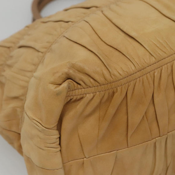 PRADA Gathered Tote Bag Leather Beige Gold Auth ki5670